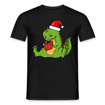 Dinosaur Dino book reading books Christmas - Men's T-Shirt - black - Front - AI Model Male 178 light (178cm)