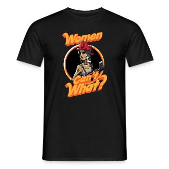 Les femmes ne peuvent pas quoi? Pompier - T-shirt homme - noir - Devant - AI Model Male 178 light (178cm)