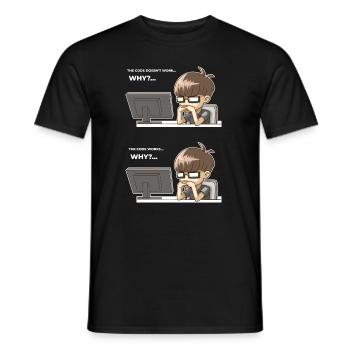Funny programming code works why - Men's T-Shirt - black - Front - AI Model Male 178 light (178cm)