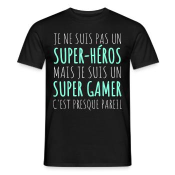Super gamer humour gaming cadeau geek jeux vidéo - T-shirt homme - noir - Devant - AI Model Male 178 light (178cm)