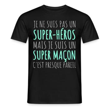 Maçon super héros humour cadeau pour maçon - T-shirt homme - noir - Devant - AI Model Male 178 light (178cm)
