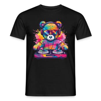 Colorful DJ Teddy - Men's T-Shirt - black - Front - AI Model Male 178 light (178cm)