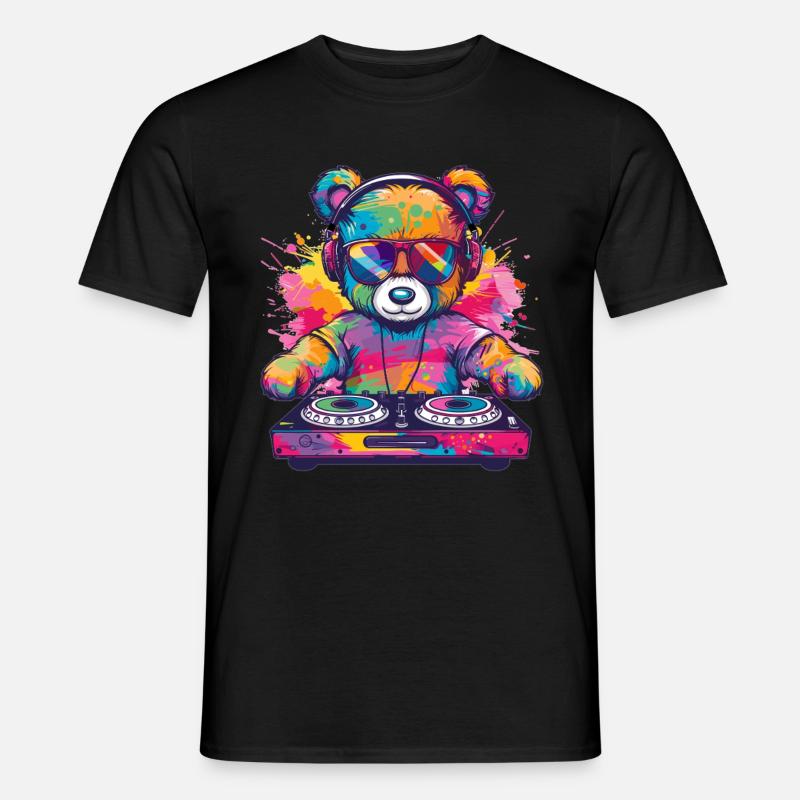 Bunter DJ Teddy - Männer T-Shirt - Schwarz