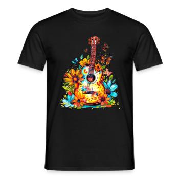 Guitare colorée avec des fleurs - T-shirt homme - noir - Devant - AI Model Male 178 light (178cm)