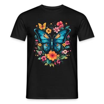 Schmetterling mit Blumen - Männer T-Shirt - Schwarz - Vorne - AI Model Male 178 light (178cm)