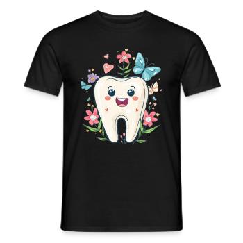 Happy Tooth with Flowers - Men's T-Shirt - black - Front - AI Model Male 178 light (178cm)