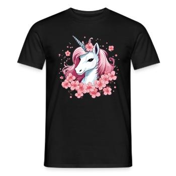 Unicorn with cherry blossoms - Men's T-Shirt - black - Front - AI Model Male 178 light (178cm)