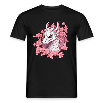 Dragon blanc avec fleurs de cerisier - T-shirt homme - noir - Devant - AI Model Male 178 light (178cm)