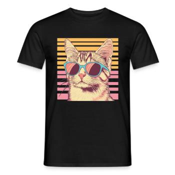 Chat rétro avec lunettes de soleil - T-shirt homme - noir - Devant - AI Model Male 178 light (178cm)
