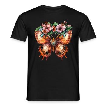 Papillon tropical avec des fleurs - T-shirt homme - noir - Devant - AI Model Male 178 light (178cm)