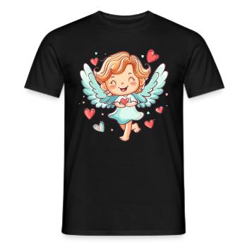 Ange heureux avec des cœurs - T-shirt homme - noir - Devant - AI Model Male 178 light (178cm)