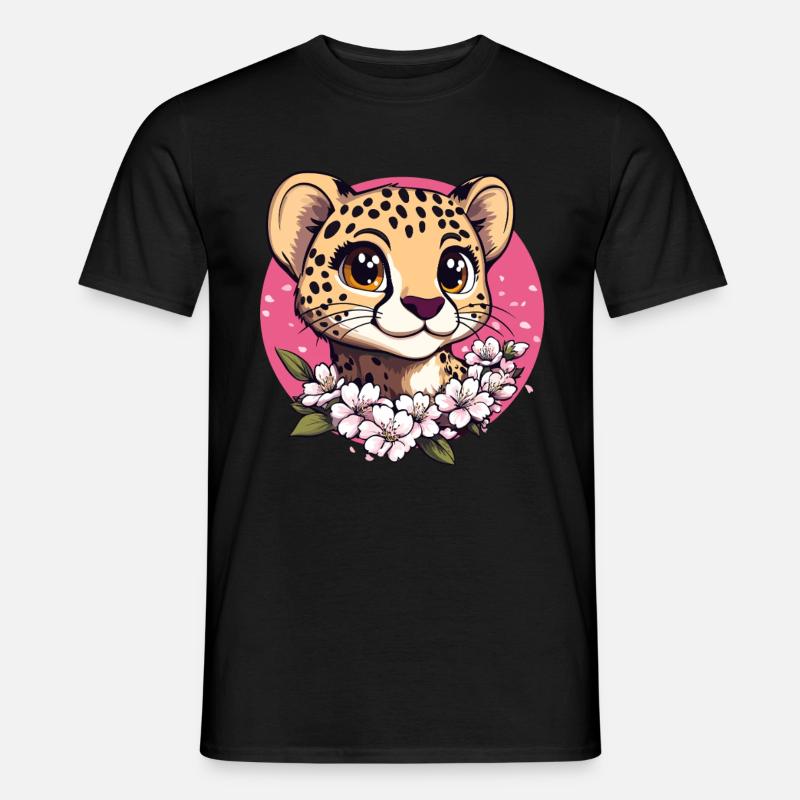 Gepard mit Kirschblüten - Männer T-Shirt - Schwarz