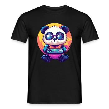 Gamer Panda mit Konsole - Männer T-Shirt - Schwarz - Vorne - AI Model Male 178 light (178cm)