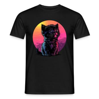 Chat coloré au coucher du soleil - T-shirt homme - noir - Devant - AI Model Male 178 light (178cm)