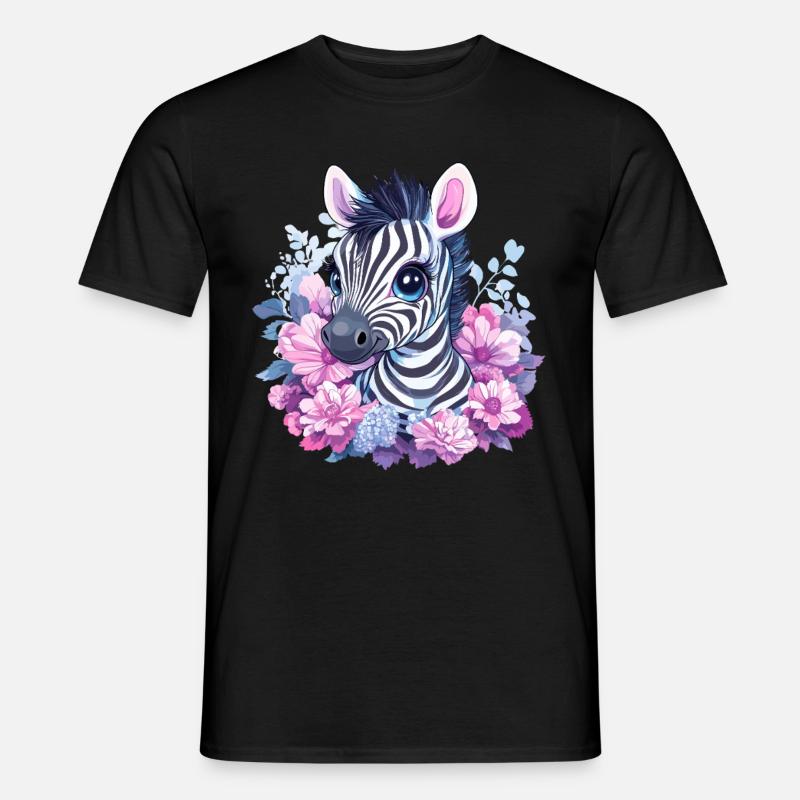 Süßes Zebra mit Blumen - Männer T-Shirt - Schwarz
