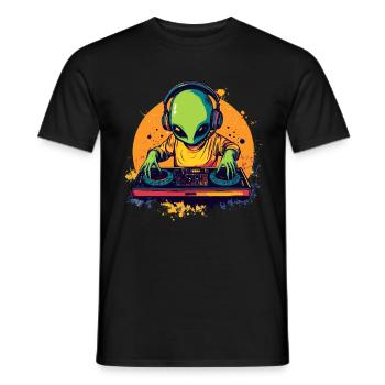DJ Alien à la table de mixage - T-shirt homme - noir - Devant - AI Model Male 178 light (178cm)