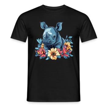 Bébé rhinocéros avec des fleurs - T-shirt homme - noir - Devant - AI Model Male 178 light (178cm)