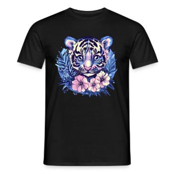 Bébé tigre avec des fleurs - T-shirt homme - noir - Devant - AI Model Male 178 light (178cm)