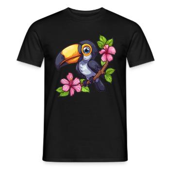 Toucan aux fleurs d’hibiscus - T-shirt homme - noir - Devant - AI Model Male 178 light (178cm)