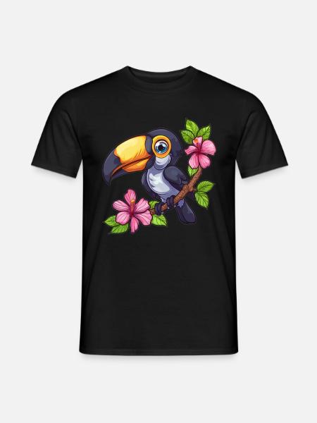 Toucan with hibiscus flowers - Men's T-Shirt - black