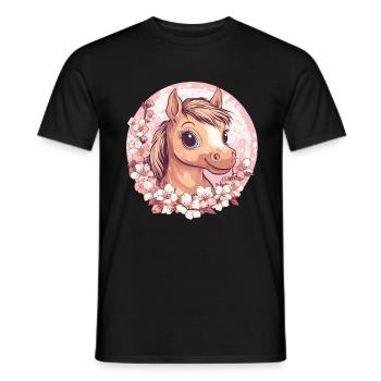 Poney joyeux avec des fleurs - T-shirt homme - noir - Devant - AI Model Male 178 light (178cm)