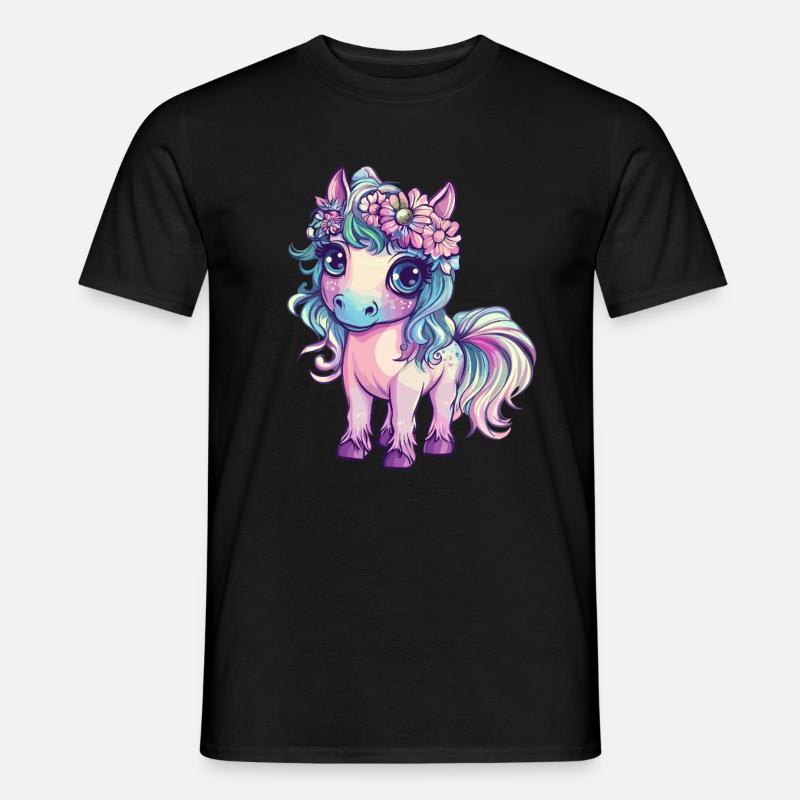 Regenbogenpony mit Blumen - Männer T-Shirt - Schwarz