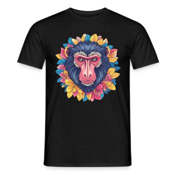 Mandrill avec couronne de fleurs - T-shirt homme - noir - Devant - AI Model Male 178 light (178cm)