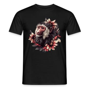 Baboon with flower frame - Men's T-Shirt - black - Front - AI Model Male 178 light (178cm)