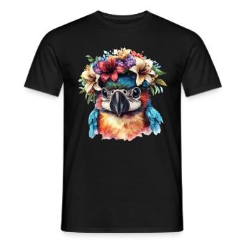 Perroquet avec couronne de fleurs - T-shirt homme - noir - Devant - AI Model Male 178 light (178cm)