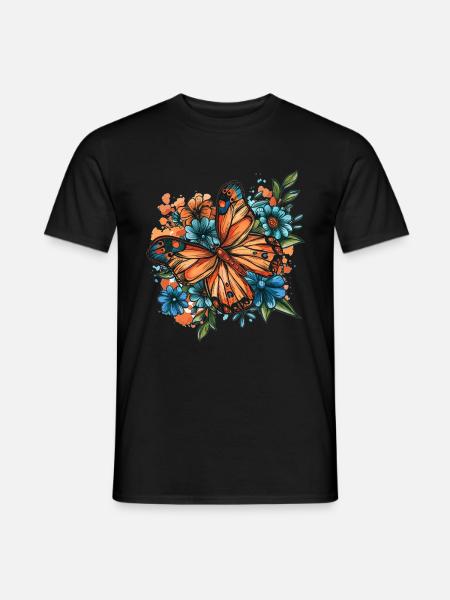 Schmetterling mit Blumen - Männer T-Shirt - Schwarz