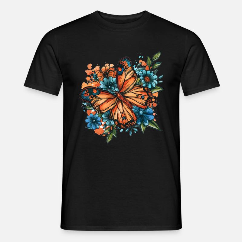 Schmetterling mit Blumen - Männer T-Shirt - Schwarz