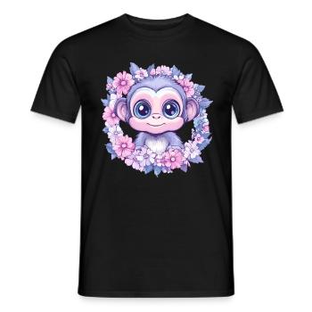 Süßes Affenbaby im Blumenkranz - Männer T-Shirt - Schwarz - Vorne - AI Model Male 178 light (178cm)