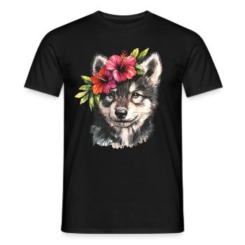 Husky mit Hibiskus - Männer T-Shirt - Schwarz - Vorne - AI Model Male 178 light (178cm)