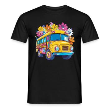 Blumiger Schulbus Im Cartoon Stil - Männer T-Shirt - Schwarz - Vorne - AI Model Male 178 light (178cm)
