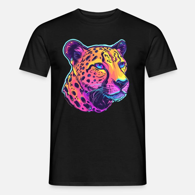 Bunter Leopard Popart - Männer T-Shirt - Schwarz