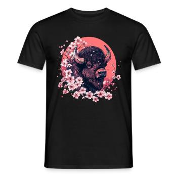 Bison mit Kirschblüten - Männer T-Shirt - Schwarz - Vorne - AI Model Male 178 light (178cm)