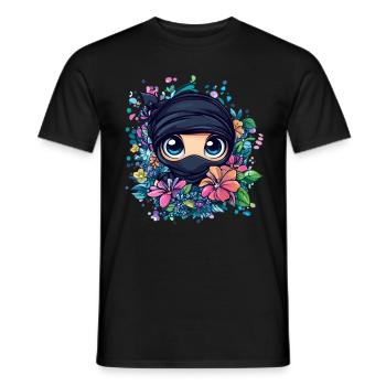 Ninja mit Blumenkranz - Männer T-Shirt - Schwarz - Vorne - AI Model Male 178 light (178cm)