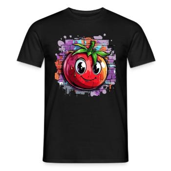 Tomato in front of graffiti wall - Men's T-Shirt - black - Front - AI Model Male 178 light (178cm)