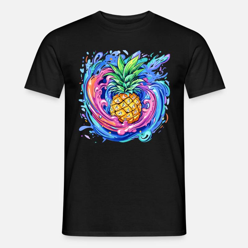 Ananas mit Farbspritzer - Männer T-Shirt - Schwarz