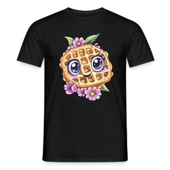 Smiling waffle with flowers - Men's T-Shirt - black - Front - AI Model Male 178 light (178cm)
