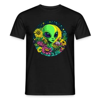 Alien mit Blumenwiese - Männer T-Shirt - Schwarz - Vorne - AI Model Male 178 light (178cm)