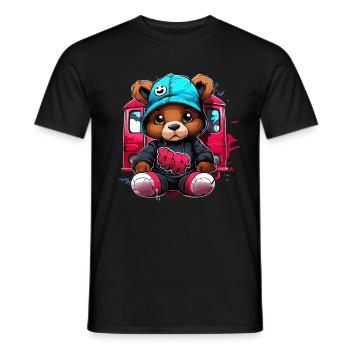 Streetstyle Bär vor Zug - Männer T-Shirt - Schwarz - Vorne - AI Model Male 178 light (178cm)