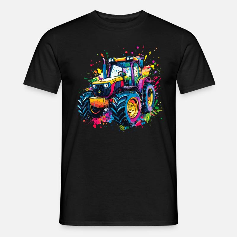 Bunter Traktor mit Farbklecksen - Männer T-Shirt - Schwarz