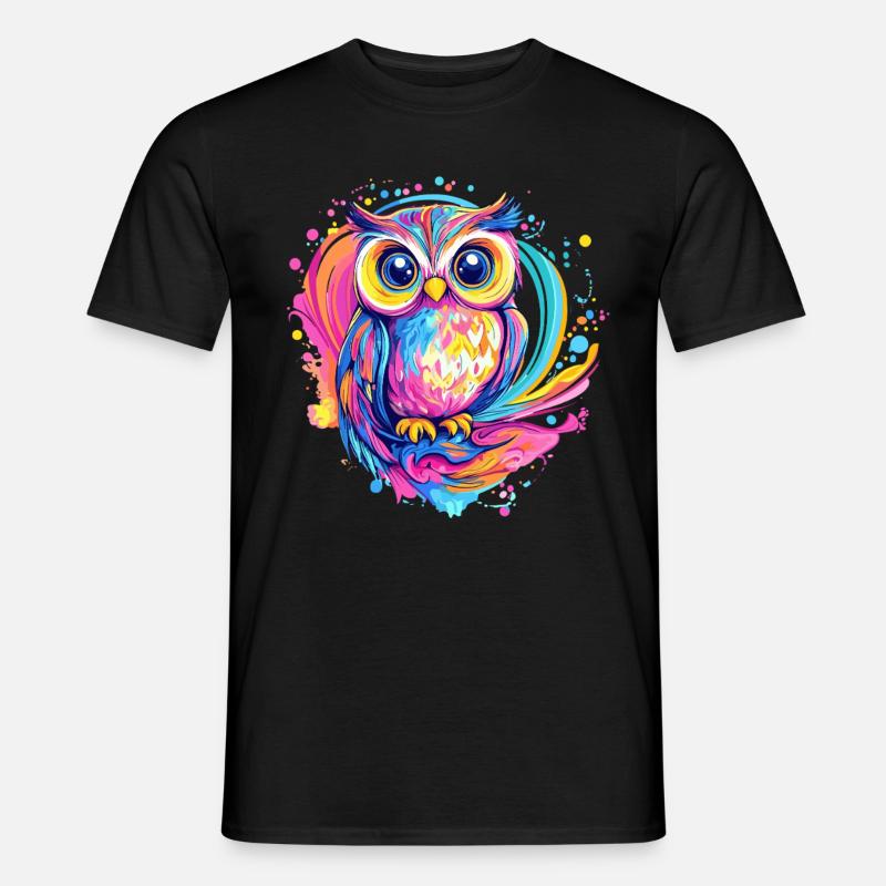 Bunte niedliche Eule - Männer T-Shirt - Schwarz