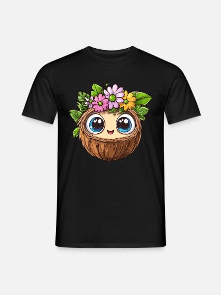 Kokosnuss mit Blumenkrone - Männer T-Shirt - Schwarz