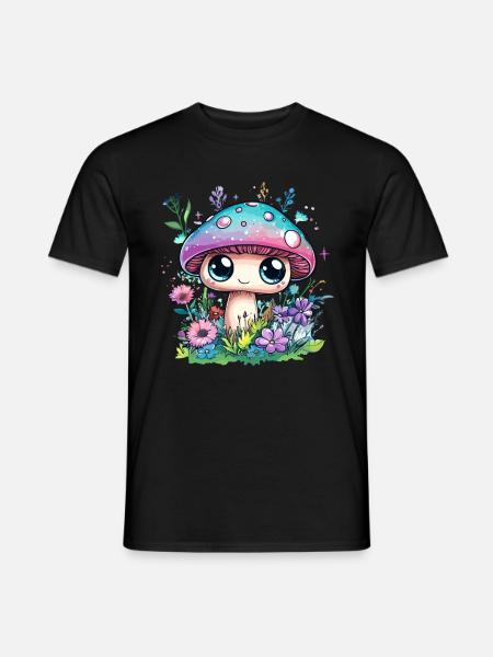 Zauberpilz mit Blumen - Männer T-Shirt - Schwarz