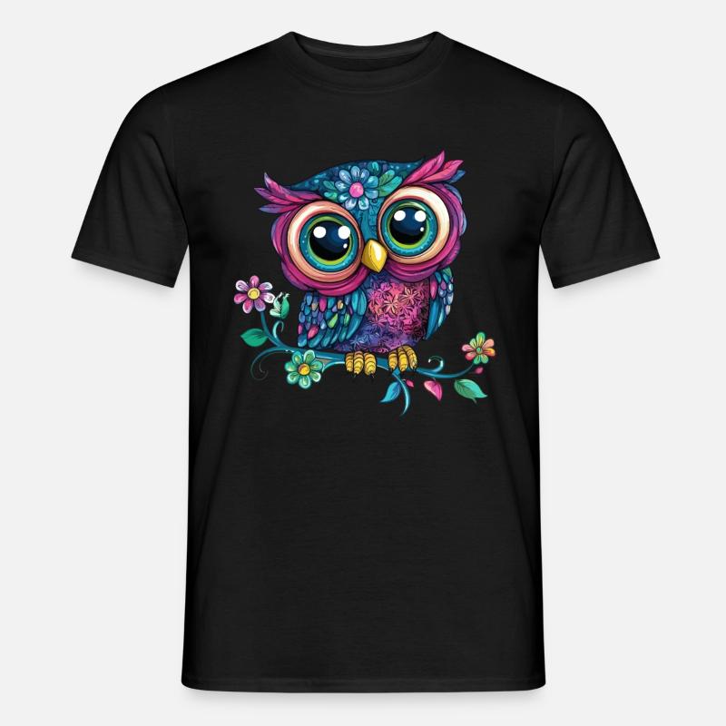 Bunte Eule auf Ast - Männer T-Shirt - Schwarz