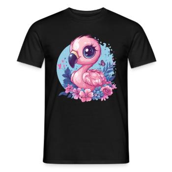 Flamingo with floral decoration - Men's T-Shirt - black - Front - AI Model Male 178 light (178cm)