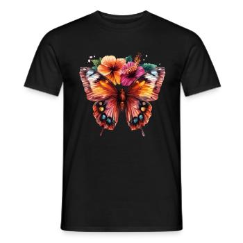 Papillon coloré avec des fleurs - T-shirt homme - noir - Devant - AI Model Male 178 light (178cm)
