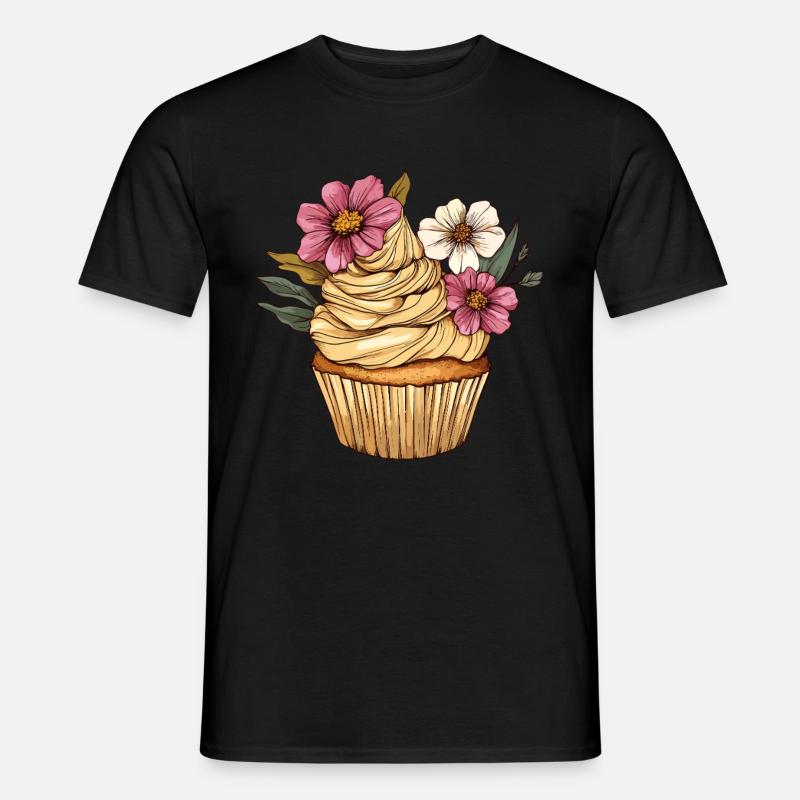 Cupcake mit Blütendekor - Männer T-Shirt - Schwarz